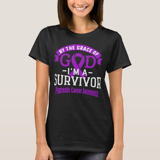 Door de genade van God Pancreatic Cancer Survivor T-shirt (Voorkant)