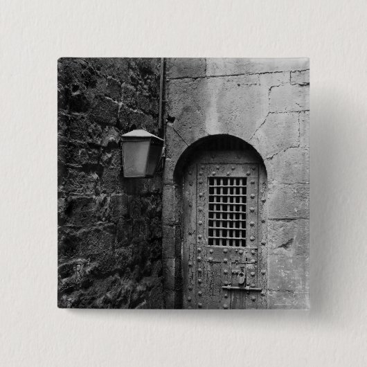 Door de gevangenis van Newgate Vierkante Button 5,1 Cm (Voorkant)