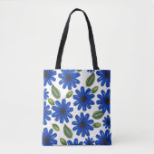 Door de hand getekend blauw ventilatorpatroon tote bag (Voorkant)