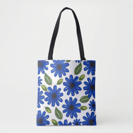 Door de hand getekend blauw ventilatorpatroon tote bag (Voorkant)