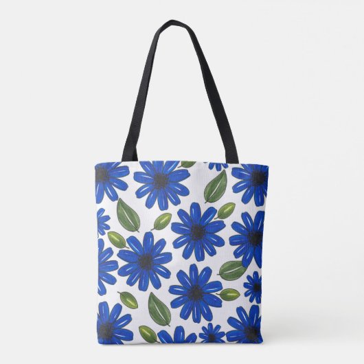 Door de hand getekend blauw ventilatorpatroon tote bag (Achterkant)