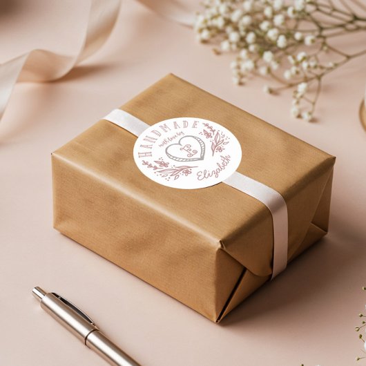 Door de hand getekend Hart & Floral, aangepast mon Ronde Sticker