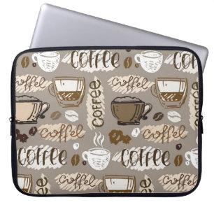 Door de hand getekende achtergrond van het koffiep laptop sleeve