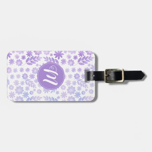 Door de hand getekende Floral Pattern & Monogram Bagagelabel (Voorkant horizontaal)