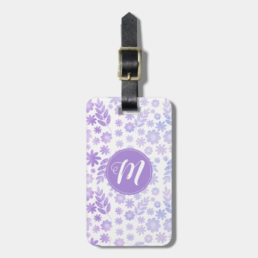 Door de hand getekende Floral Pattern & Monogram Bagagelabel (Voorkant verticaal)