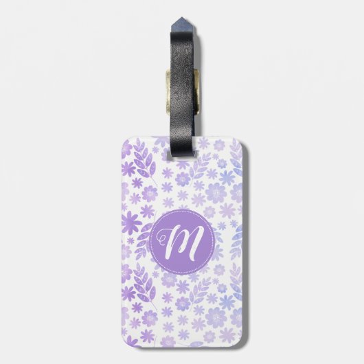 Door de hand getekende Floral Pattern & Monogram Bagagelabel (Achterkant verticaal)