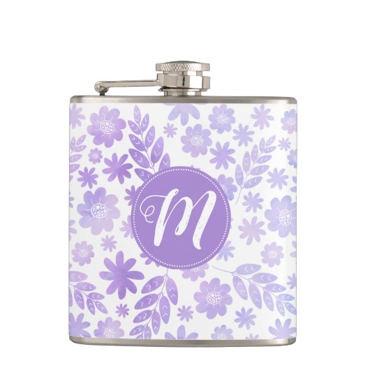 Door de hand getekende Floral Pattern & Monogram Heupfles (Voorkant)