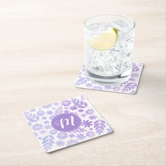 Door de hand getekende Floral Pattern & Monogram Kartonnen Onderzetters (Insitu)