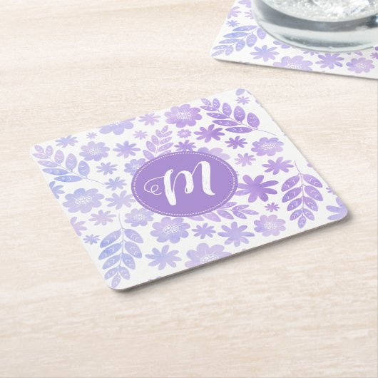 Door de hand getekende Floral Pattern & Monogram Kartonnen Onderzetters (Schuin)