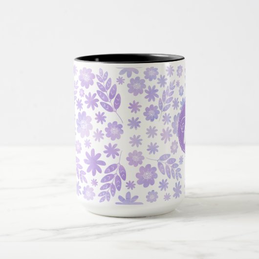 Door de hand getekende Floral Pattern & Monogram Mok (Midden)