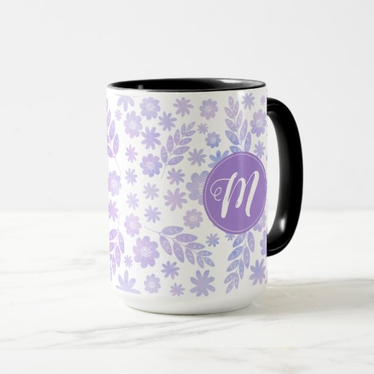 Door de hand getekende Floral Pattern & Monogram Mok (Voorkant rechts)