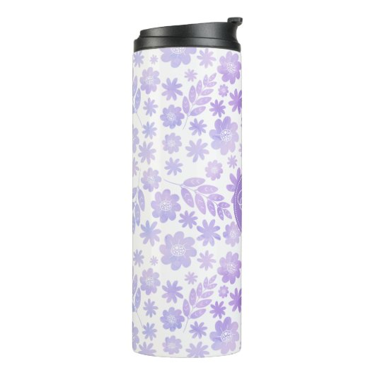 Door de hand getekende Floral Pattern & Monogram Thermosbeker (Gedraaid links)
