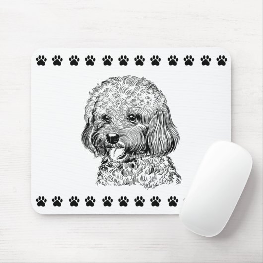 Door de hand getekende hond + Muismat verf (Met muis)