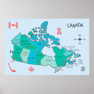 Door de hand getekende kaart van Canada met illust Poster