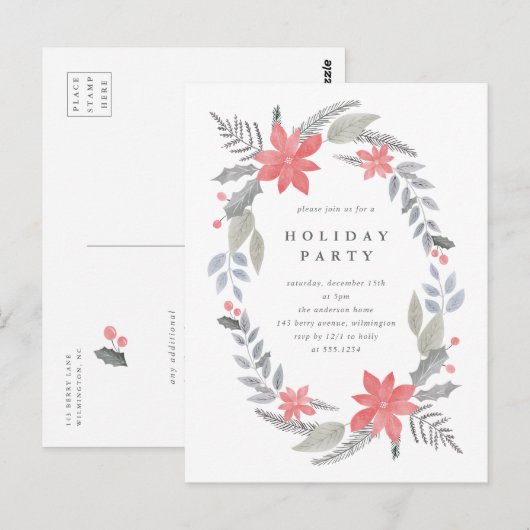 Door de hand getekende partij bij het Wreath Holid Briefkaart (Voorkant / Achterkant)