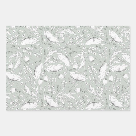 Door de hand getekende Wildbloemen Pencil Schets P Inpakpapier Vel (Voorkant 3)