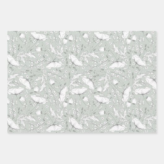 Door de hand getekende Wildbloemen Pencil Schets P Inpakpapier Vel (Voorkant 2)