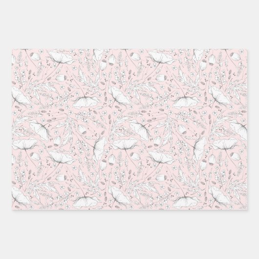 Door de hand getekende Wildbloemen Pencil Schetsen Inpakpapier Vel (Voorkant 2)