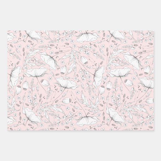 Door de hand getekende Wildbloemen Pencil Schetsen Inpakpapier Vel (Voorkant)