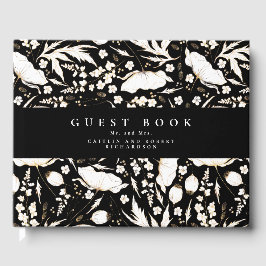 Door de hand getekende wilde bloemen Elegant Black Gastenboek