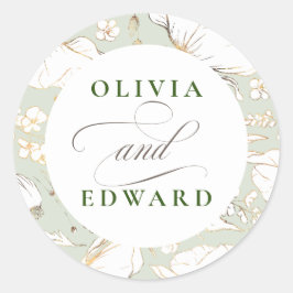 Door de hand getekende wilde bloemen Elegant Gold Ronde Sticker