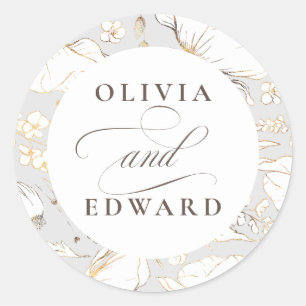 Door de hand getekende wilde bloemen Elegant Gold  Ronde Sticker