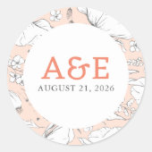 Door de hand getekende wilde bloemen Elegant Peach Ronde Sticker (Voorkant)