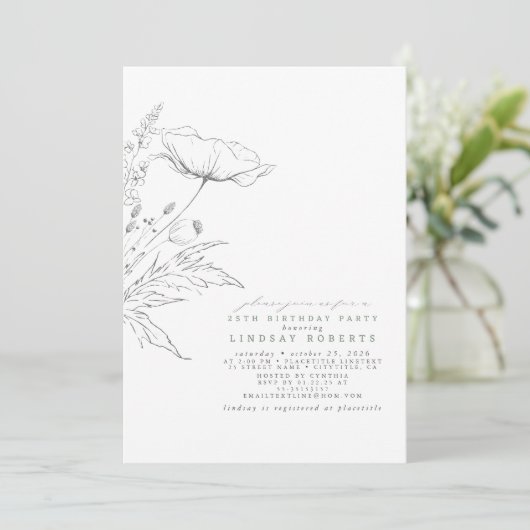 Door de hand getekende wilde bloemen Elegant Pink  Kaart (Staand voorkant)