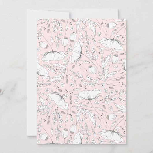 Door de hand getekende wilde bloemen Elegant roze Kaart (Achterkant)