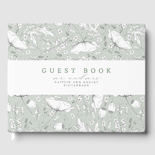 Door de hand getekende wilde bloemen Elegant Sage  Gastenboek (Voorkant)