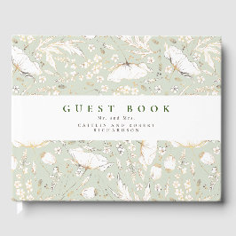 Door de hand getekende wilde bloemen Elegant Sage Gastenboek