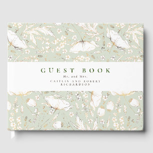 Door de hand getekende wilde bloemen Elegant Sage Gastenboek