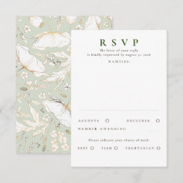 Door de hand getekende wilde bloemen Gold Wedding RSVP Kaartje
