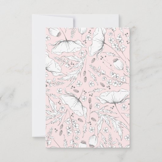 Door de hand getekende wilde bloemen Roze bruiloft RSVP Kaartje (Achterkant)