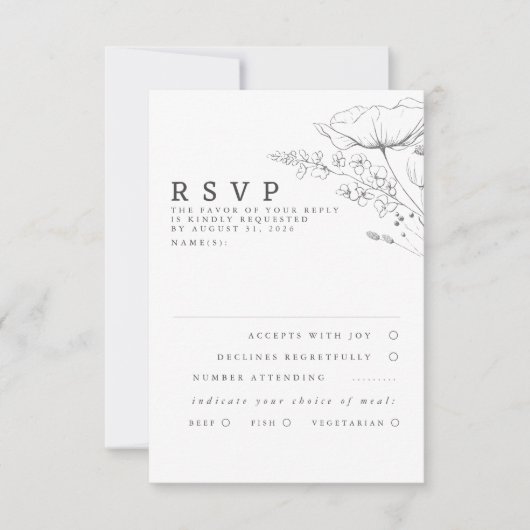 Door de hand getekende wilde bloemen Wedding RSVP (Voorkant)