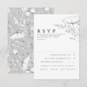 Door de hand getekende wilde bloemen Wedding RSVP (Voorkant / Achterkant)