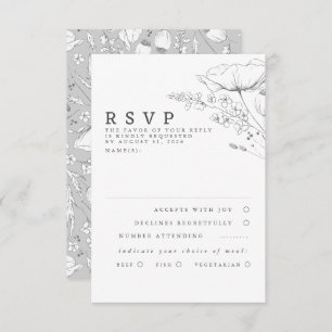 Door de hand getekende wilde bloemen Wedding RSVP