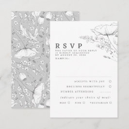 Door de hand getekende wilde bloemen Wedding RSVP Kaartje