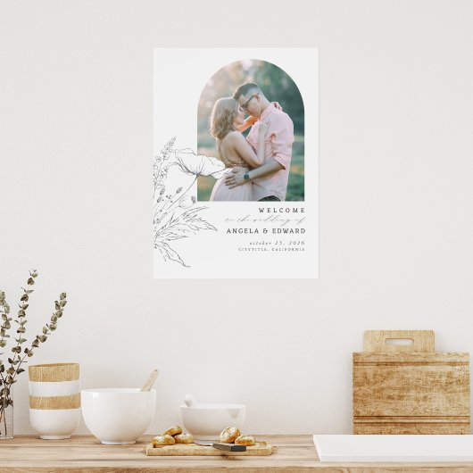 Door de hand getekende wilde bloemen Wedding Welko Poster (Keuken)