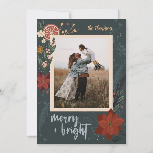 Door de hand getekende winterflora en Sinaasappels Feestdagenkaart (Voorkant)