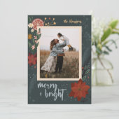 Door de hand getekende winterflora en Sinaasappels Feestdagenkaart (Staand voorkant)