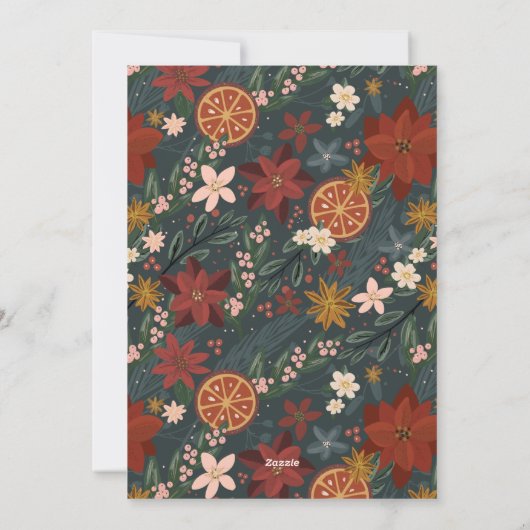 Door de hand getekende winterflora en Sinaasappels Feestdagenkaart (Achterkant)