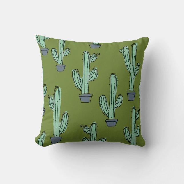 Door de hand getrokken cactuurpatroon kussen (Voorkant)