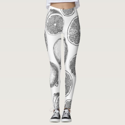 Door de hand getrokken citroenpatroon leggings (Voorkant)