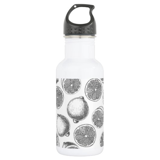Door de hand getrokken citroenpatroon waterfles (Voorkant)