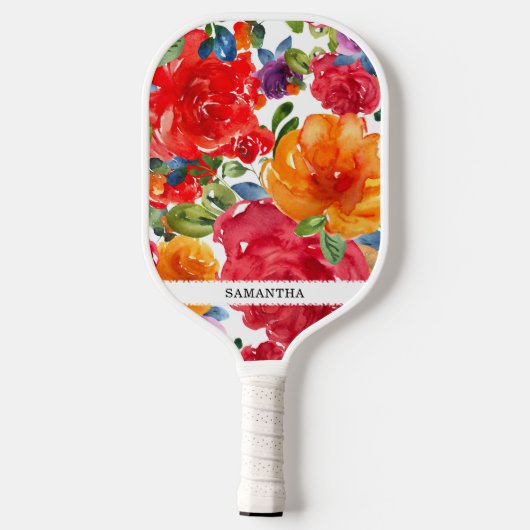 Door de hand getrokken floraal en elegant pickleball paddle (Achterkant)