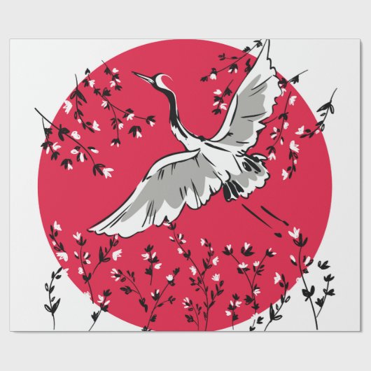 Door de hand getrokken kraanvogel, Grafische teken Cadeaupapier (Vlak)