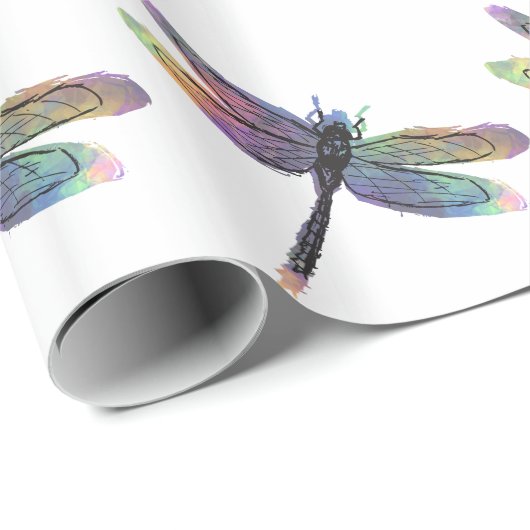 Door de hand getrokken libel met regenboog cadeaupapier (Rol Hoek)