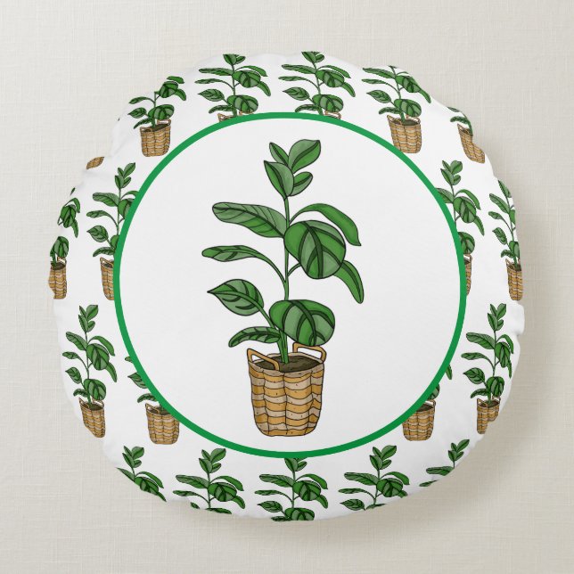 Door de hand getrokken Plant van de reiziger Rond Kussen (Voorkant)