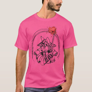 Door de hand getrokken samurai-kat met bloedsplatt t-shirt